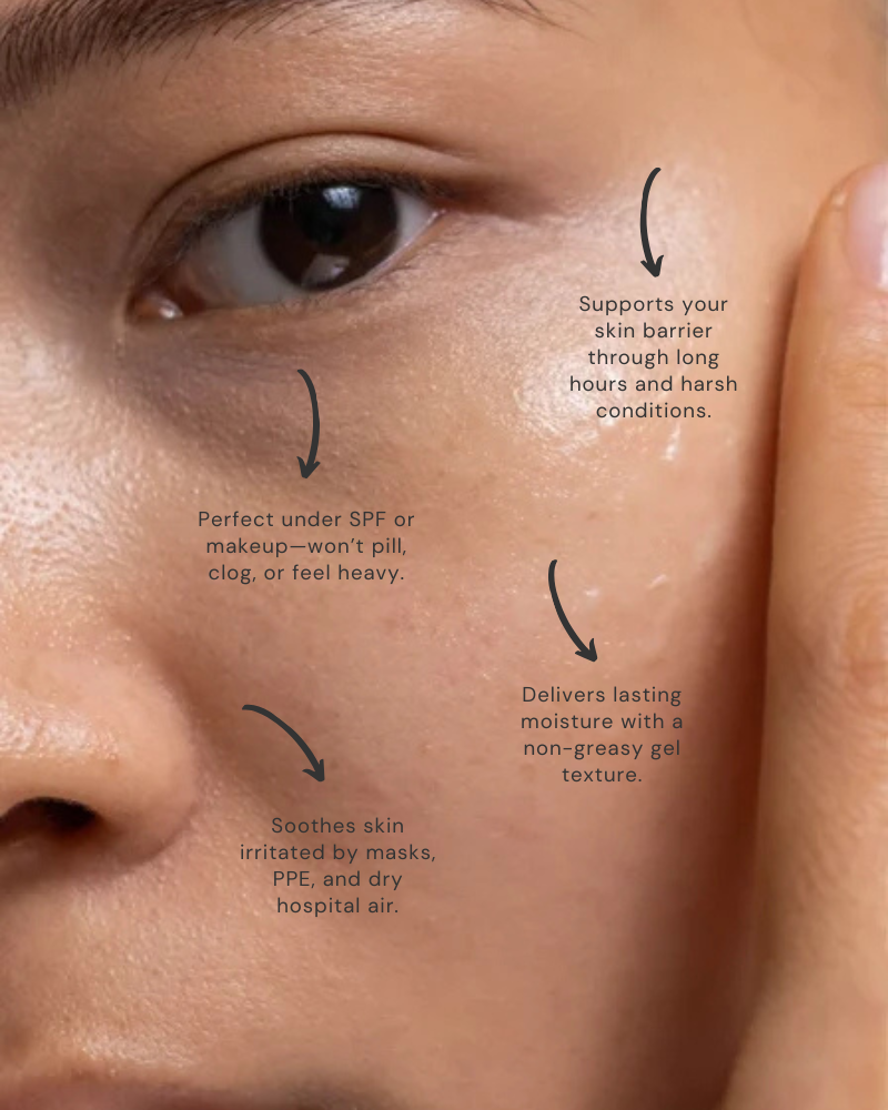 Nurse applying ShiftGlow Hydro moisturizer after removing face mask