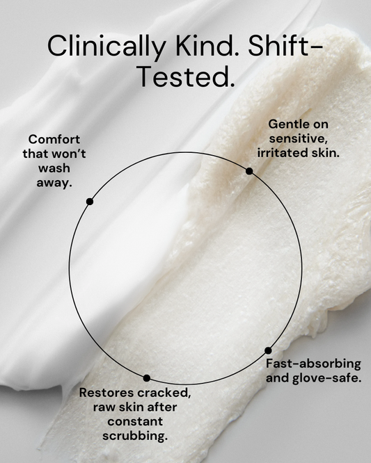 Close-up of Shield hand cream texture showing smooth, non-greasy formula